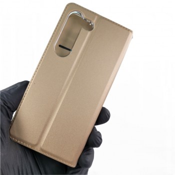 Dux Ducis dirbtinės odos atverčiamas dėklas - auksinės spalvos (Samsung S23)